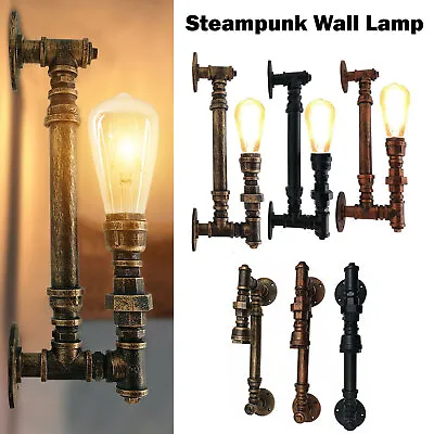 Industrial Steampunk Wall Lamp Retro Metal Water Pipe Rustic Indoor Wall Light • £22.19