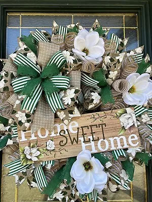 Magnolia Wreath Home Sweet Home Wreath Deco Mesh Wreath Handmade Wreath • $90