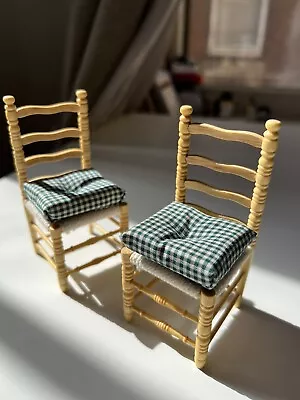 Dollhouse Miniatures Set/2 Chairs Spindle Natural Finish 1:12 Scale • $19.95