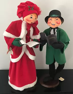 Vintage Large ANNALEE Christmas Man & Woman Carolers 30  Mobilitee Dolls 1999 • $249.99