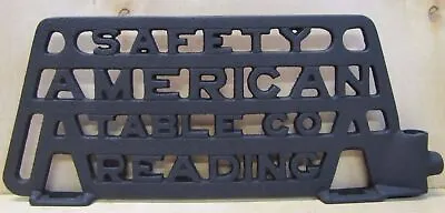 SAFETY AMERICAN TABLE Co READING Old Cast Iron Sign Plaque Sewing Equipment • $99