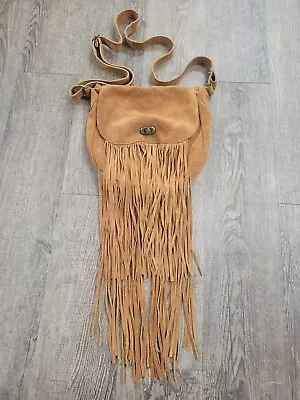 Ecote Vintage Genuine Leather Suede Super Long Fridge Shoulder Purse Crossbody • $49.99