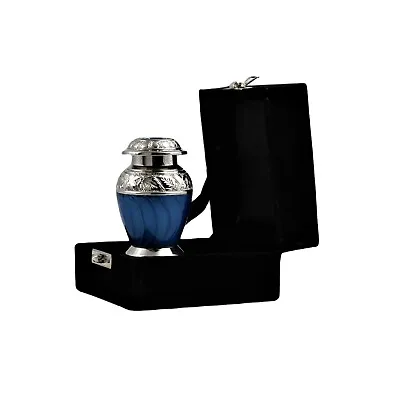 £21.99 • Buy Mini Keepsake Urn For Ashes Blue Silver Cremation Memorial Small Token Urn Box