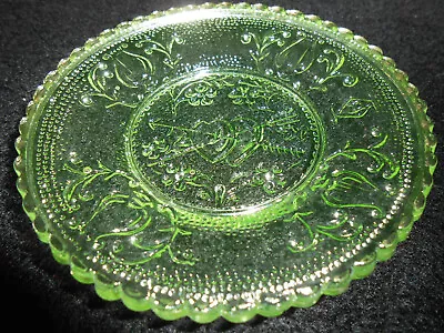 Green Vaseline Glass Heart And Lyre Harp Plate Tea Cup Uranium Saucer Valentine  • $9.99