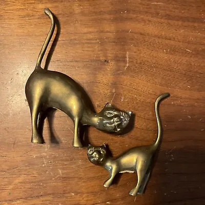 Lot Of 2 - Vintage Mid Century Modern Solid Brass Cat Figures 5-1/2” & 3-3/4 • $29.99