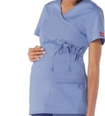 Scrubs Dickies Gen Flex 85900 Maternity Mock Wrap Top 85900 Ciel Size M • $24.98