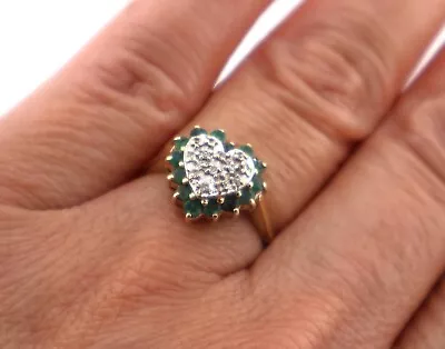 Vintage Emerald Diamond Ring 14k Solid Gold Women's Heart Jewelry Size 6.25US • $495