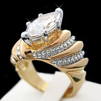 $49.99 • Buy Ladies 2 TONE Simulated DIAMOND 14K YELLOW GOLD EP & RHODIUM EP DRESS Ring