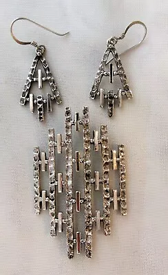 Van Dell Mid Century Modern MCM Sterling Silver Brutalist Earrings & Pendant Set • $85