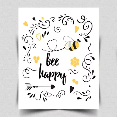 BEE HAPPY BE HAPPY METAL PLAQUE WALL SIGN Inspirational Humorous Quote Wall Art • £4.45