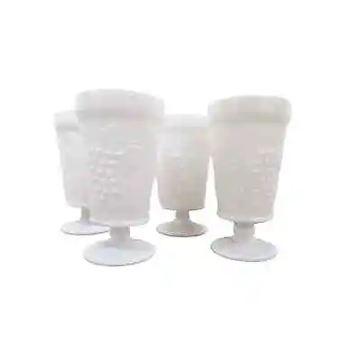 4 Vintage White Milk Glass Footed Tumblers Goblets Grape & Vine Pattern • $19.99
