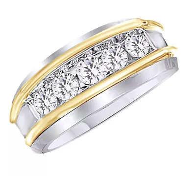 Men's 1 CT. T.W. Diamond Five Stone Wedding Band In 14K Two-Tone Gold • $2283.55