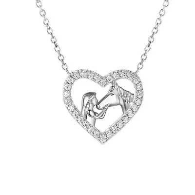 925 Silver Plated Girl Horse Necklace Pendant Shinny Unicorn Heart Love Mom Gift • £3.99