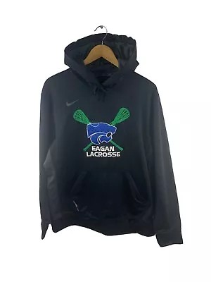 VINTAGE Eagan Lacrosse USA Hooded Jumper Mens Size L Black Nike Therma Fit Logo • $39.95