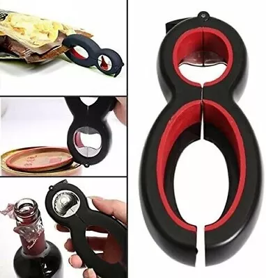 6 In 1 Multi Beer Bottle Can Opener Stainless Steel Jar Opener Non-Slip Camping • £5.99