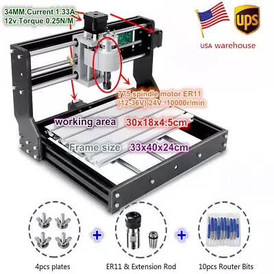 【USA】3 Axis 3018 Pro CNC Router Engraving Machine GRBL Control For Wood Milling • $138