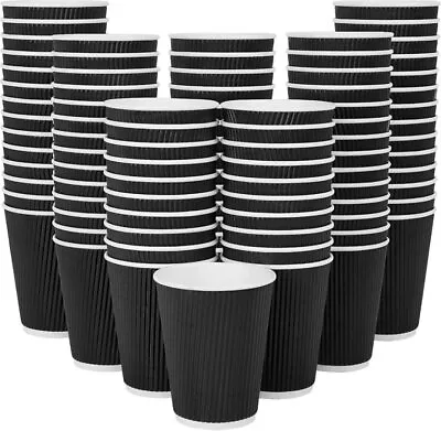 8oz12oz16oz Black Insulated Ripple Cups Disposable Paper Cofee Cup & Black Lid • £9.69