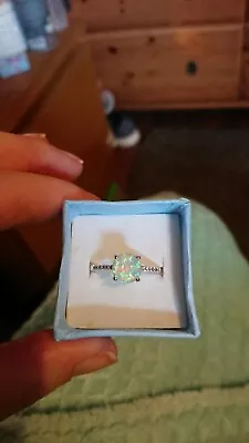 Qvc Silver Diamonique Simulated Opal Ring Size T • £18.50