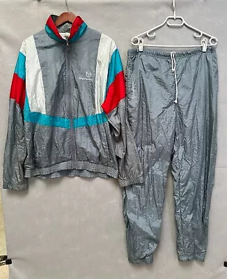 Vintage Sergio Tacchini Tracksuit Mens 40/34 Gray Color Block Windbreaker Full • $124.99