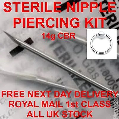 STERILE NIPPLE PIERCING KIT CBR 14g*** FREE POST*** • £6.95