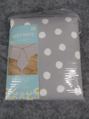 Easter Tablecloth 60x84 Polka Dot Grey White Vinyl Oblong Oval Tables NEW • $8.96