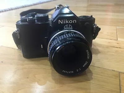 £14 • Buy Nikon FM SLR Black Camera With NIKKOR 50mm 1:2 Lens Vintage