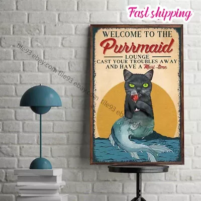 Mermaid Cat Cat Lovers To The Purrmaid Vintage Home Poster Wall Art Vertical • $14.54