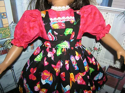 Red Dress Butterfly Print Apron 2 Piece Dress 23  Doll Clothes Fits My Twinn • $21.95