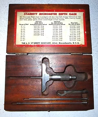 Vintage L. S. Starrett Co Athol Mass. 440A 5 Pc. Mic Depth Gage Set W/Wood Case • $29.95