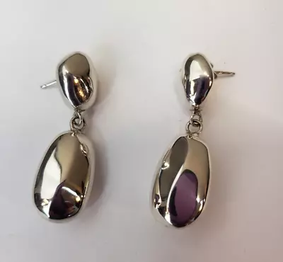 Vintage Sterling Silver Modern Shiny Dangle Earrings Signed 925 LT • $39