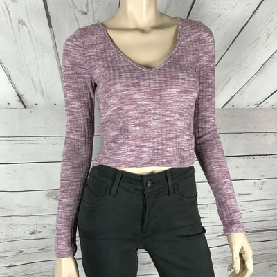 $18.12 • Buy URBAN OUTFITTERS Long Sleeve V-neck Purple Melange Rib Knit Cropped Top NWOT M