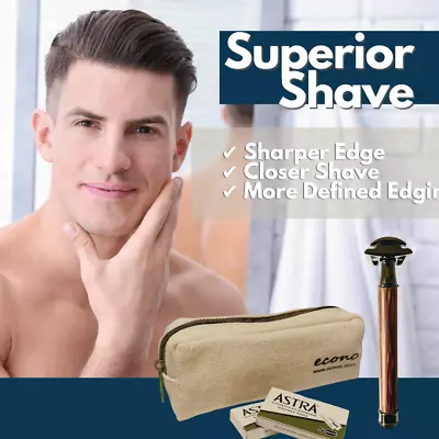 Men's Reusable Vintage Safety Razor/Shaver (Gun Metal Grey/Wood) +Case & Blades • $48