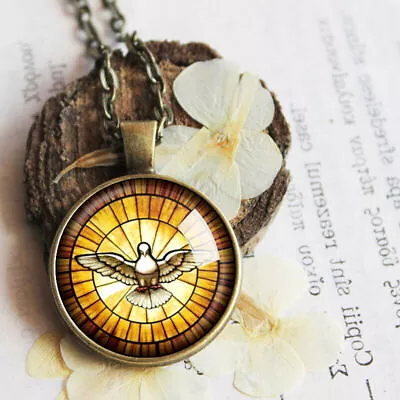 £9.44 • Buy Peace Dove Stained Glass Necklace, Holy Dove Of Peace Pendant, Freedom Jewelry