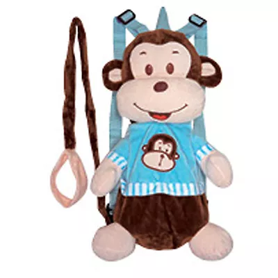 Backpack 14  Harness Leash 3-in-1 Plush Monkey Brown Blue New • $14.95