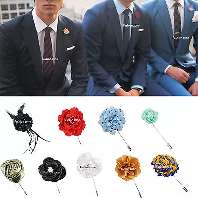 NEW Mens Corsage Boutonniere Lapel Pin Flower Wedding Black Red Green White Blue • £4.99