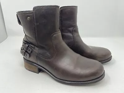 UGG Australia Orion Buckled Zip-Up Moto Buckle Leather Booties 1007769 Stout 7 • $69.90