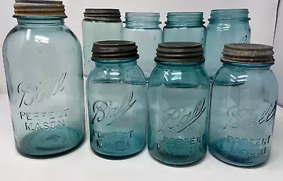 Antique Lot BALL BLUE PERFECT MASON Canning Jars • $115