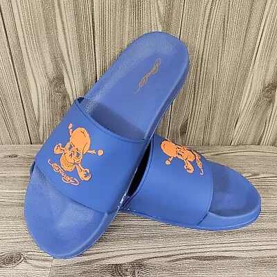 Ed Hardy Darkness Skull Slides Sandal Blue/Orange - EH9041F- Men's Size 10 - NEW • $38.98