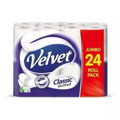 Velvet Classic Quilted Toilet Paper Bulk Buy 24 White 3 Ply Toilet Tissue Rolls • £8.29