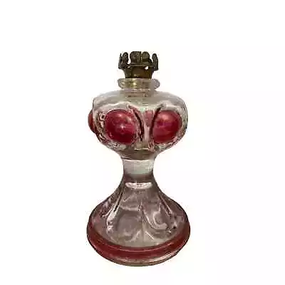 Kings Crown Ruby Flashed Glass Oil Mini Lamp Base Thumbprint Bulls Eye Vintage • $24