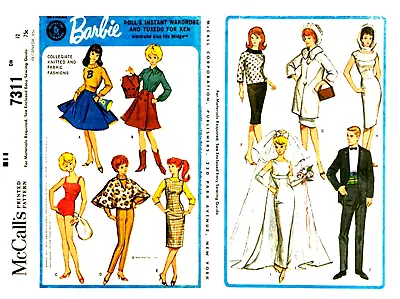 Vintage 1960s Barbie & Ken Clothes & Knitting Pattern Reproduction McCall's 7311 • $9.95