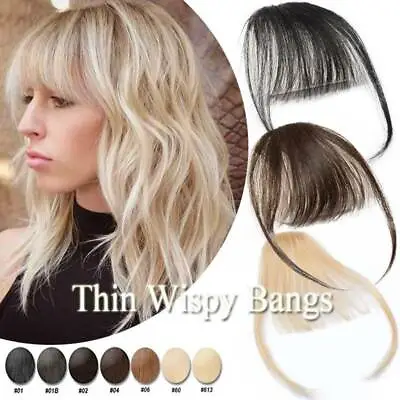 $4.73 • Buy One Piece Thin Neat Wispy Bangs Clip In On Remy Human Hair Extensions Hairpiece