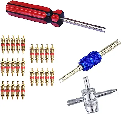Febrytold 3 Pcs Tire Valve Core Remover Tools With 25 Pcs Brass 4-Way • $11.91
