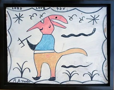 R.A. MILLER Pink DEVIL Outsider Art FRAMED Southern Folk Art SNAKES • $240