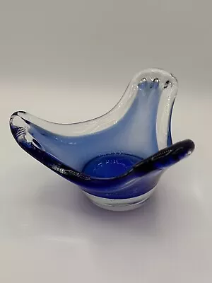 Murano Style Vintage Mid-Century Cobalt Blue Art Glass Bowl • $29.67