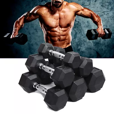 1KG-55KG Rubber Hex Dumbbell Fitness Home Gym Exercise Strength Weight Set Pair • $480