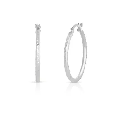 925 Sterling Silver Diamond Cut French Lock Round Hoop Earrings Sizes 25MM-40MM • $9.99