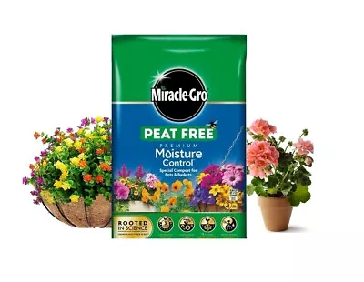 Miracle Gro Moisture Control Compost Pots & Baskets Peat Free Premium Soil 10L • £7.99