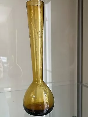 Large Vintage Hand Blown & Etched Amber Coloured Bud Vase~amber 20 Cm High • £9.50