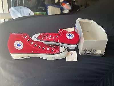 Vintage 1980s Men’s Converse All Star Chucks Red Hi Tops Size 12 Made In USA New • $100